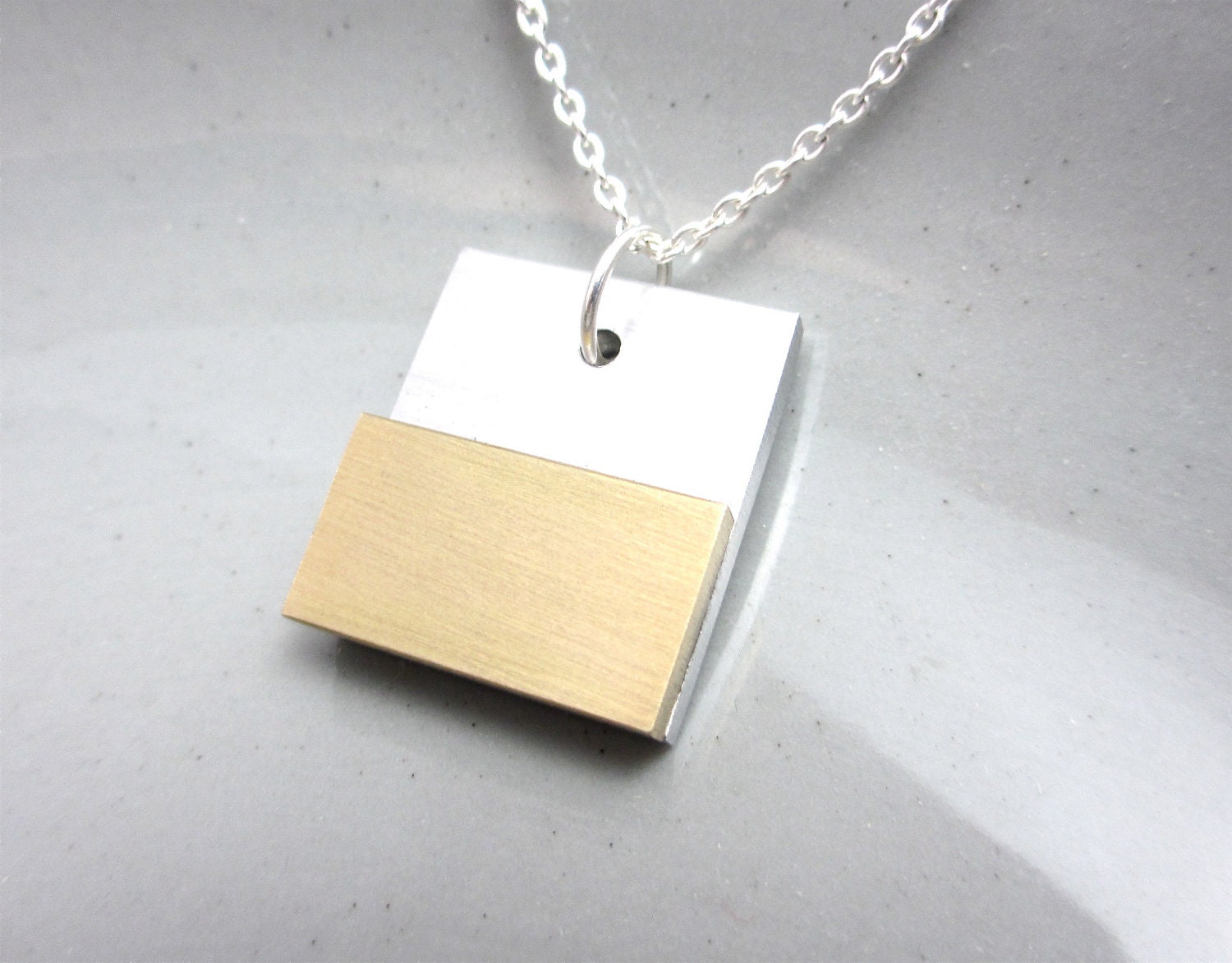 Minimalist Necklace Mixed Metal Necklace Brass Pendant Aluminum Jewelry Minimal Jewelry