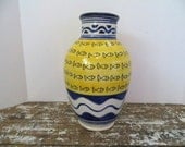 Vintage Pottery Vase Morocco Vase Yellow and Blue Vase with Fish French Provencial