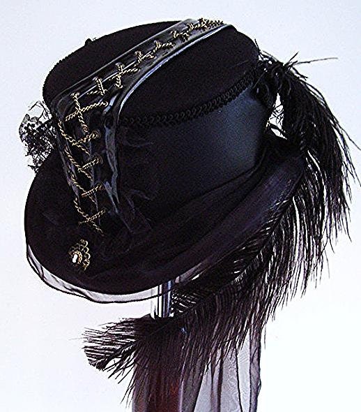 Steampunk black chain corset riding top hat Lady by Blackpin