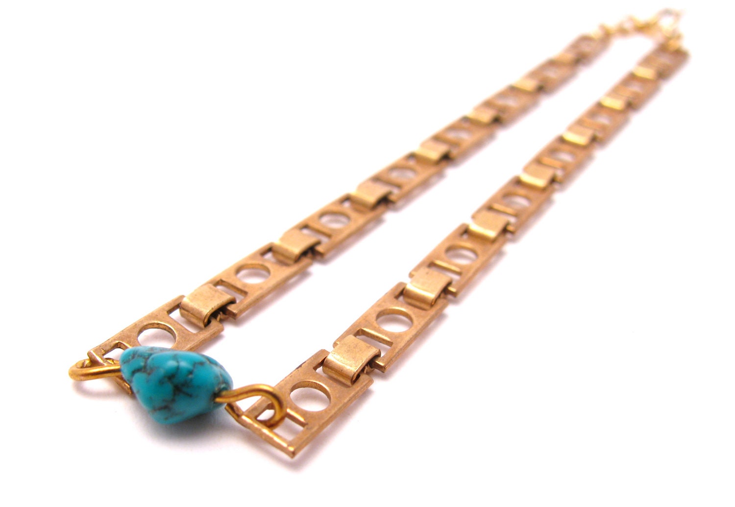 Deco -- vintage chain and turquoise bracelet