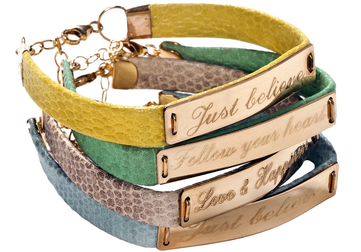 Personalized wish bracelet-leather & goldfilled