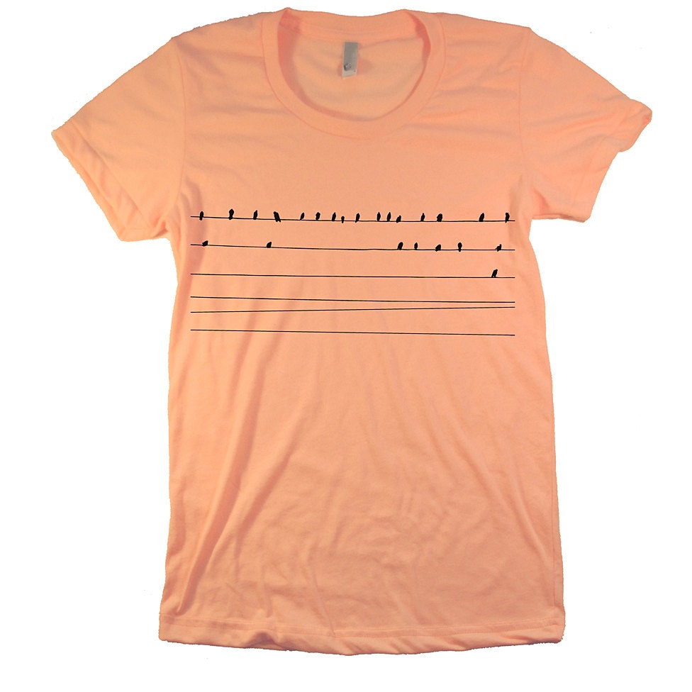 Women's T Shirt Birds on a Wire American Apparel XL APRICOT