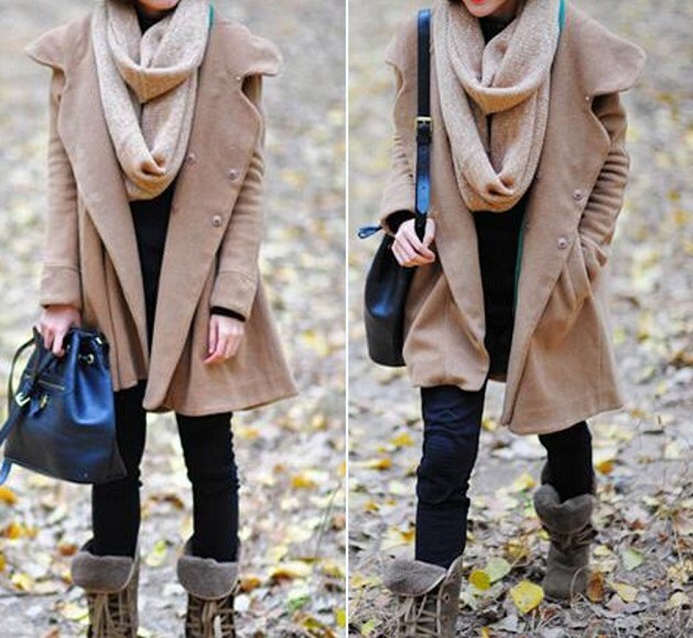 Camel Hoodie Wool cape winter coat