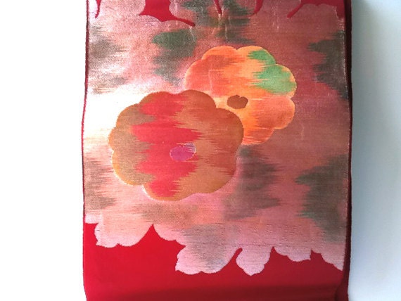 vintage kimono obi - camellia - polyester - 340cm