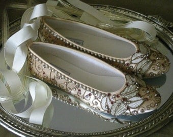 Greek Goddess Bridal Ballet Flats- Any Size - Pick your own shoe color and crystal color