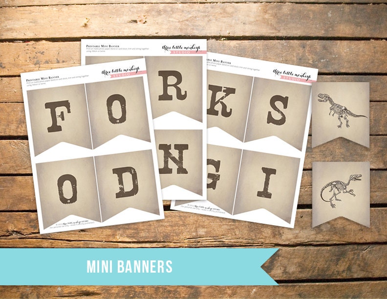 Set of 4 Fossil Hunter Mini Banners - Food, Drinks, Gifts and DInosaur Images Il_170x135