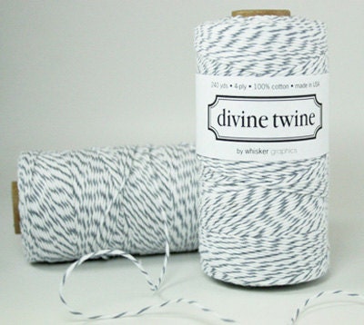 GREY Bakers Twine- Grey Twine and White Stripes Cotton String 240 Yards