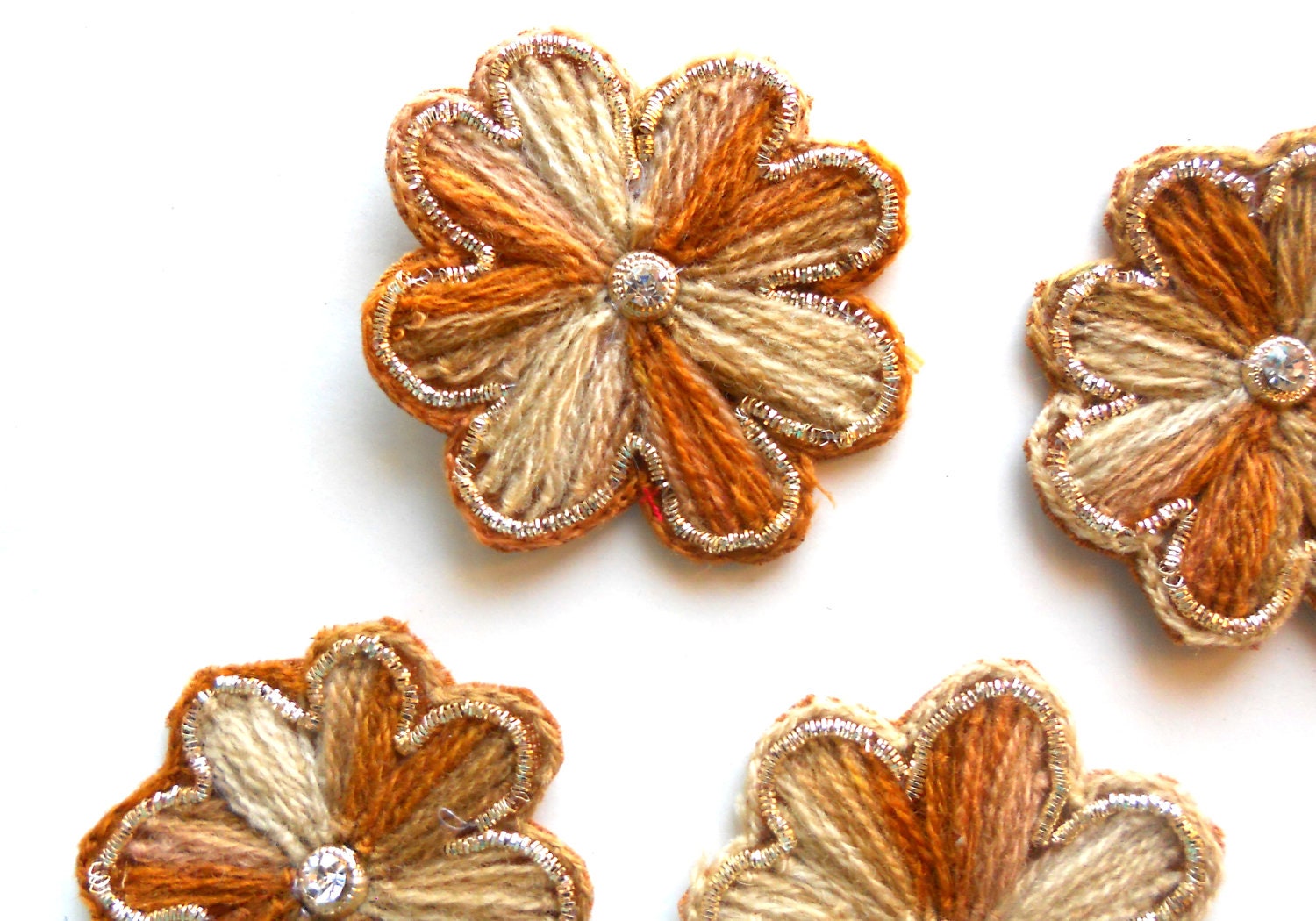 4 Spring Decor Embroidery Appliques. 6 Colors.Wool Flower Appliques. Embroidered Appliques For Spring Flower Headbands