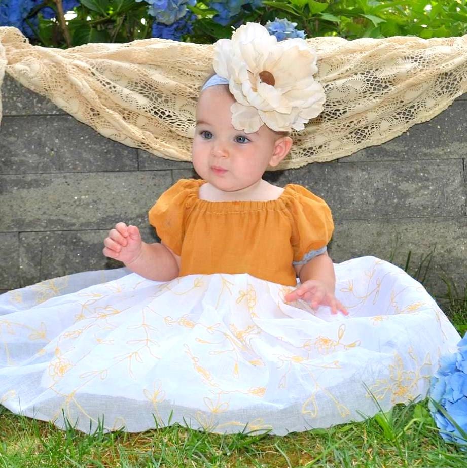 Baby Girl Fall Dress in Pumpkin cotton/linen Voile Shabby Chic Wedding Dress Etsykids Team