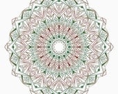 Holiday Kaleidoscope in Red and Green (8" x 8" square geometric print)