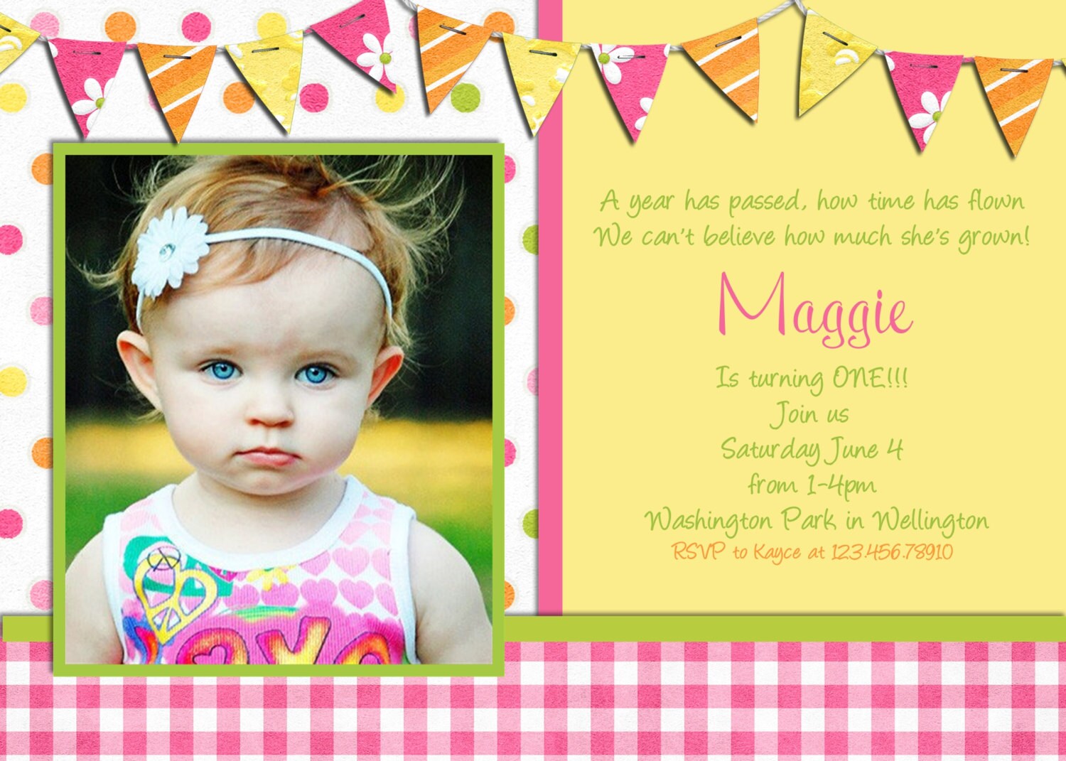 Spring First Birthday Invitation - Pink Yellow Printable and Custom Invite Il_570xn