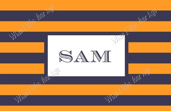 Orange & Navy Stripe Personalized Placemat Il_570xn