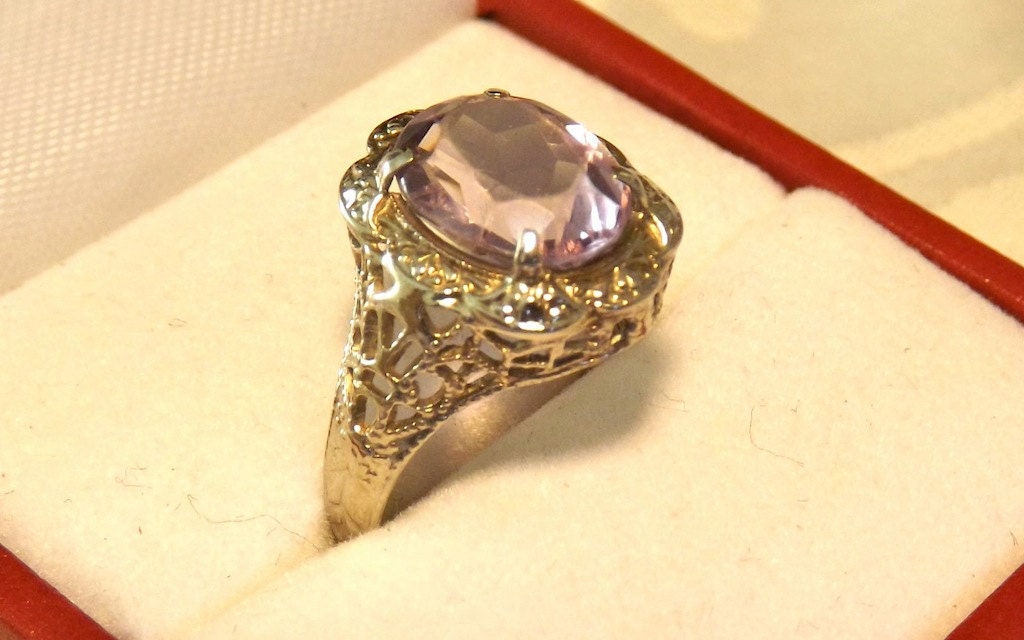 Antique Edwardian Amethyst Ring/10K White Gold/2 Carat Stone