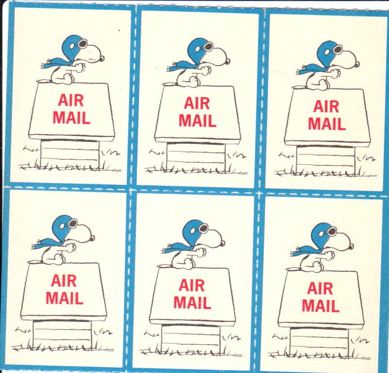 Rare Vintage Peanuts Snoopy 'Airmail' Postage Stamp Style 70's Stickers