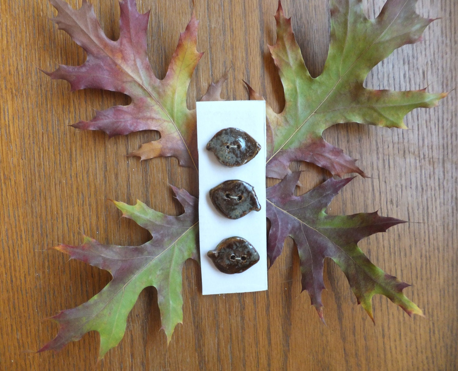 Ceramic Leaf Buttons, Primitive Decoration