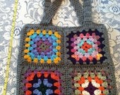 Gray Bright Multicolor Crochet Granny Square Tote Bag