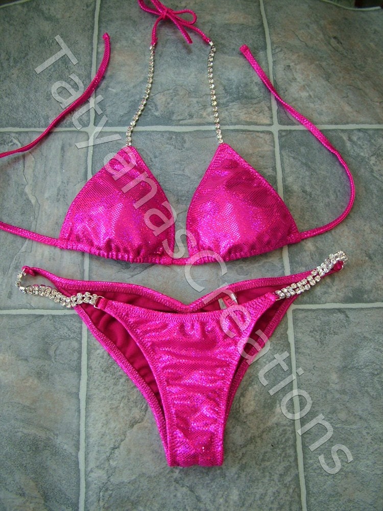 Neon Pink Hologram Competition Bikini Suit