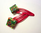 Barrettes Candy Resin Clips Colorful Diamond Squares Red Yellow Blue Green