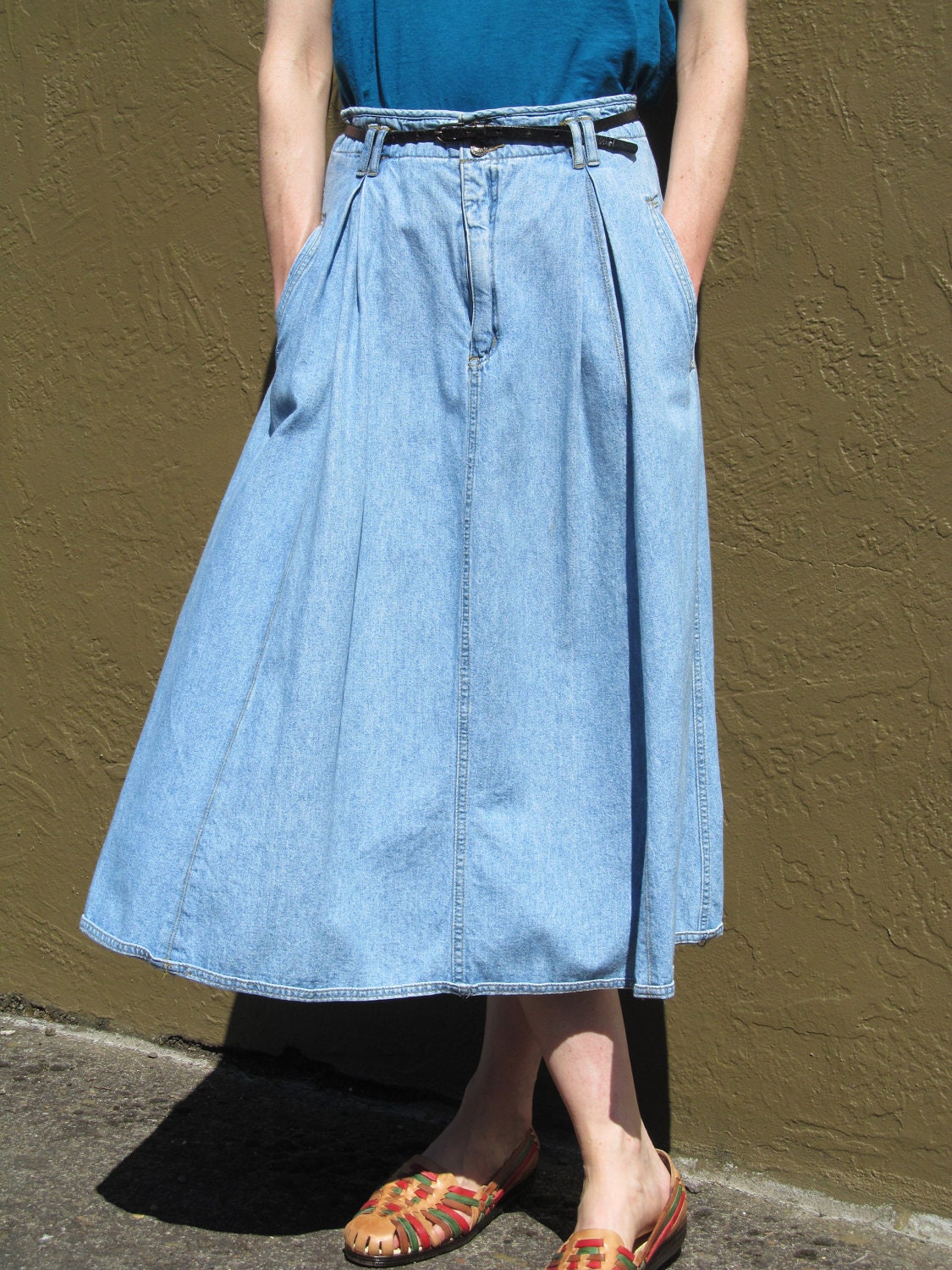 90s Long Pleated Jean Denim Skirt Small/Medium