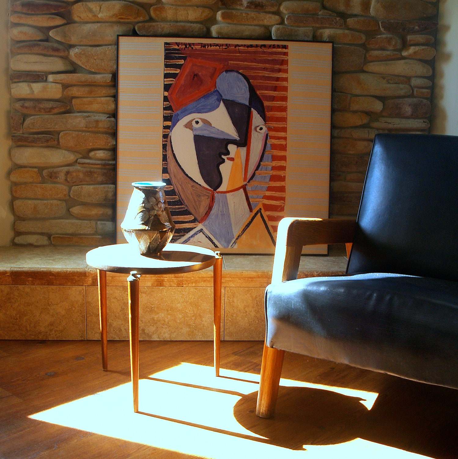 Atomic Table MID CENTURY MODERN True Vintage 1950s Side Table Wooden Legs Original Retro Laminate Top with Gold Design