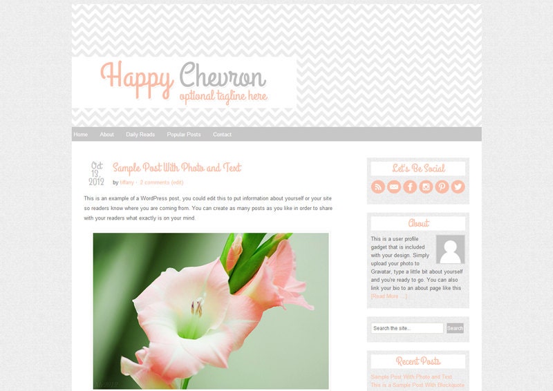 Premade Self Hosted WordPress Theme: Happy Chevron