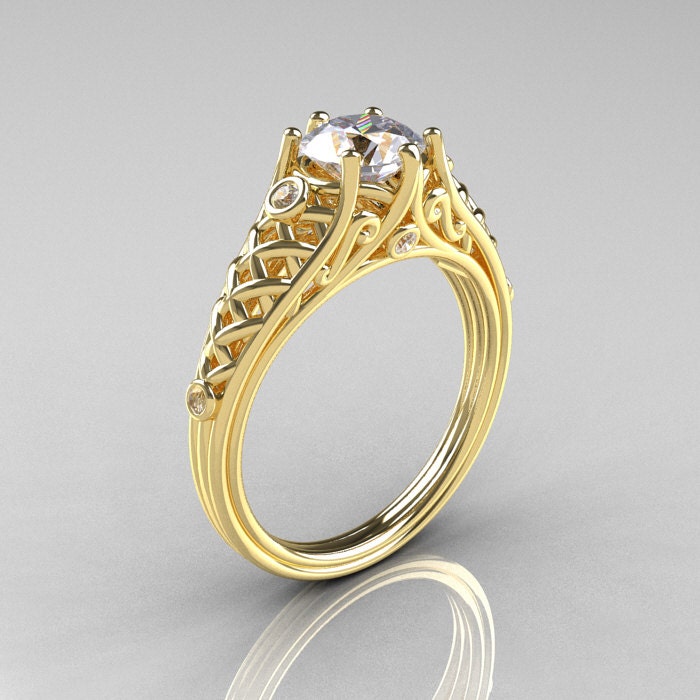 Classic 14K Yellow Gold 1.0 Carat Cubic Zirconia Diamond Lace Ring R175-14KYGDCZ