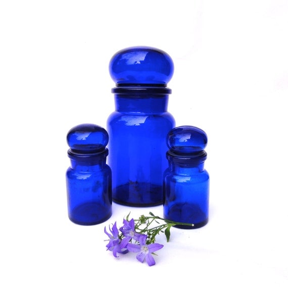 Cobalt Blue Glass Jars Glass Canisters Storage by oldamsterdam