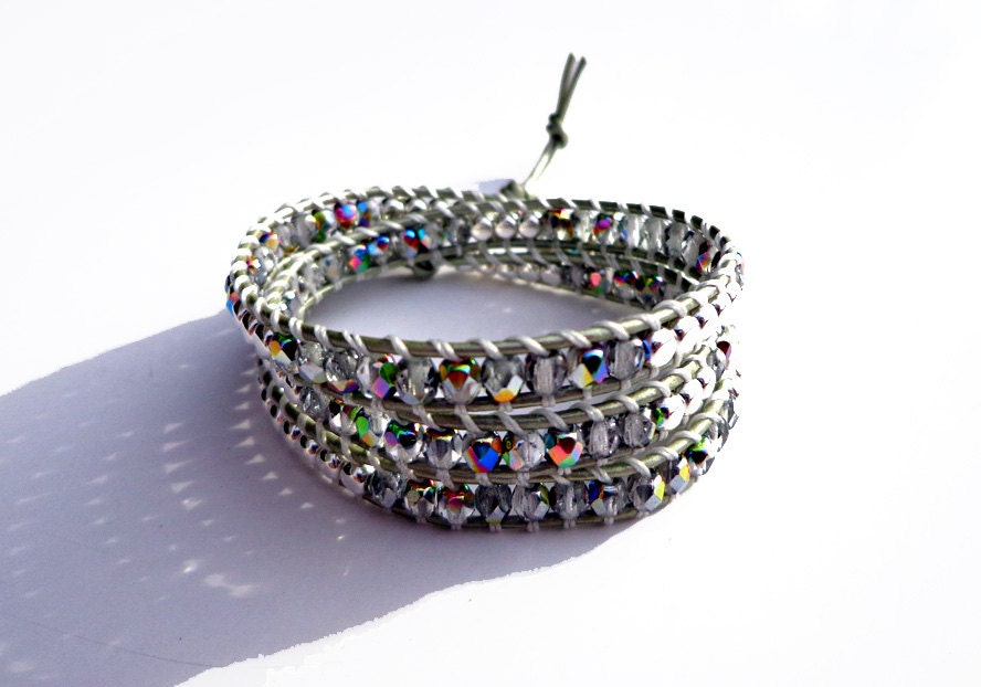 Chan Luu Wrap Bracelet, Silver & Vitrail Czech Glass, Triple Wrap Stacking Bracelet