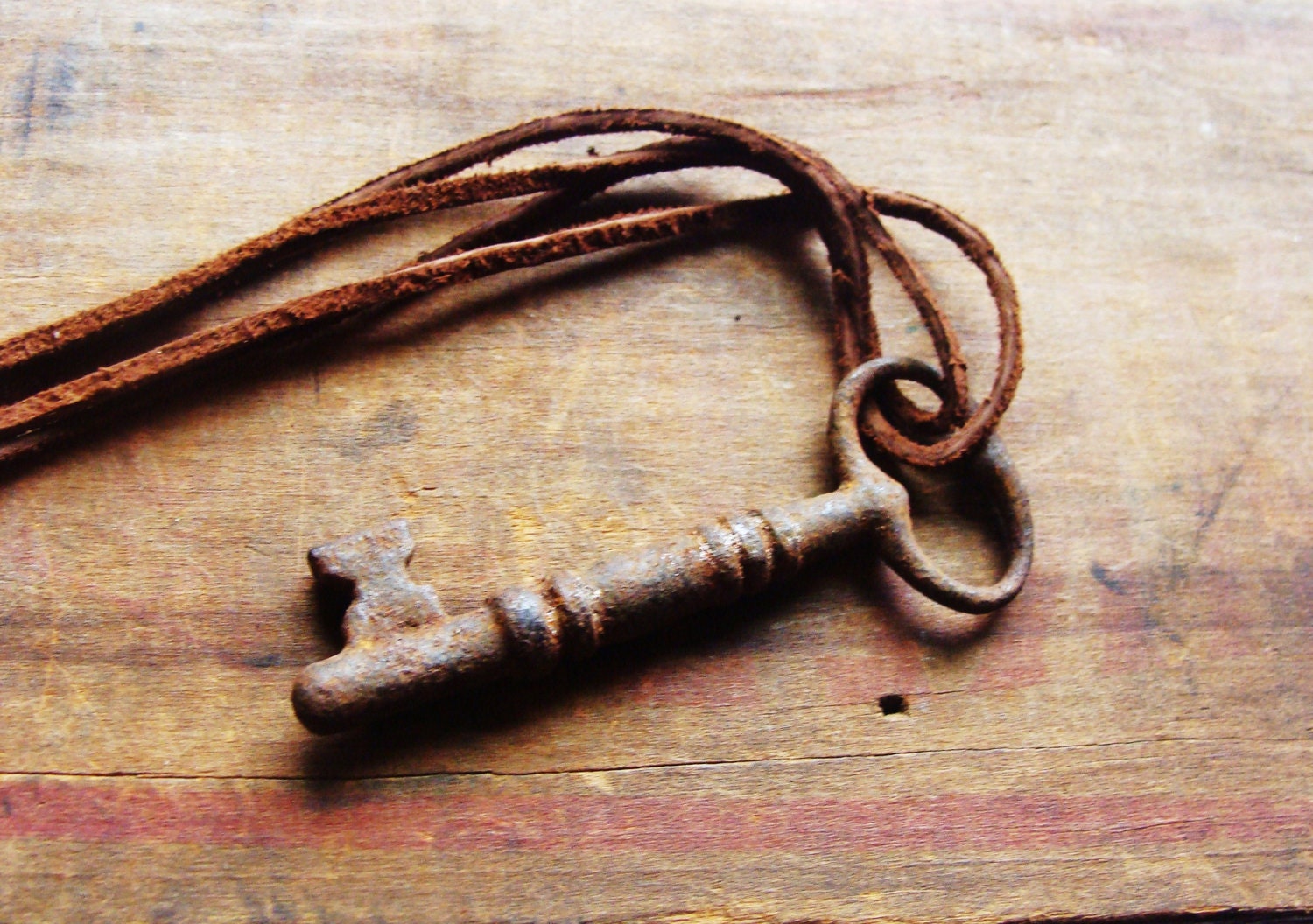 Skeleton Key Necklace. Vintage Brass Skeleton Key on Leather Cord. For Him or Her