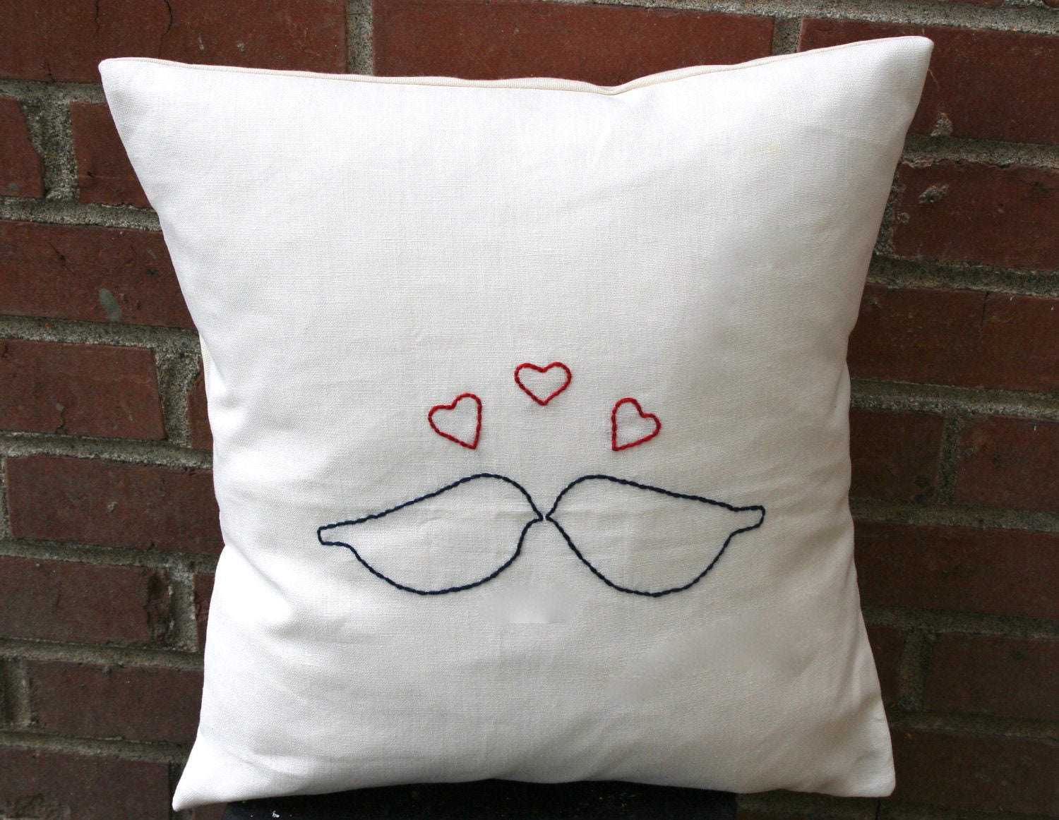 Hand-Embroidered Accent Pillow Cover - Love Birds Pillow  - Bespoke Cushion