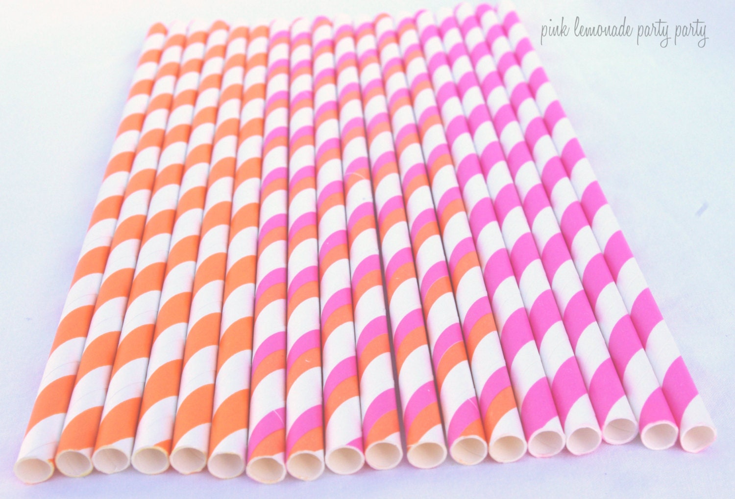 Pink and Orange Mix paper straws- hot pink, orange, and double stripe Paper Straws 25ct-- with Free Printable Flags Il_570xn