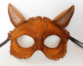Golden Brown Cat Leather Half Mask