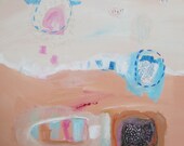 Abstract painting, acrylic painting, cream, beige, blue modern painting