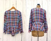 1940s blouse / 40s peplum top / 40s plaid blouse