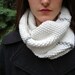 White Knit Infinity Scarf with Grey Stripes- Moss Stitch