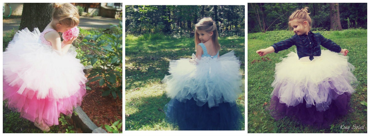 Flower Girl Dress Ombre Pink and White Crochet Rose Tulle Tutu Infant to Toddler Size 4 as featured in Zankyou Magazine and Etsy Weddings
