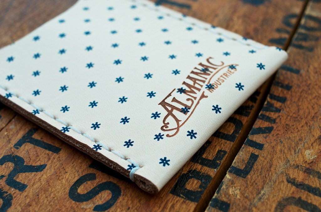 Leather Card Case / Wallet - Navy Dot