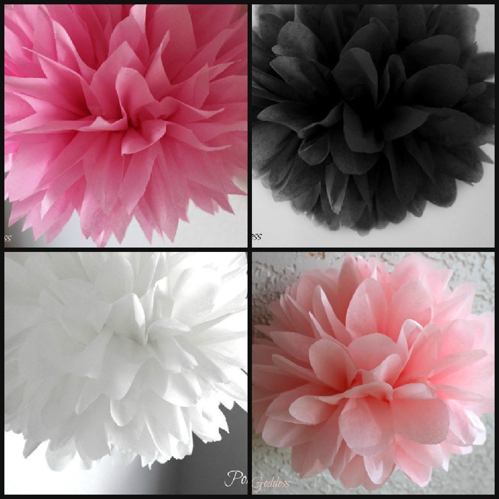 Paris party decorations..7 Paper Pom Poms - Birthday - 1st girl birthday- Bachelorette Party Decor Il_570xn