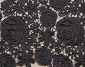 Bridal Lace Fabric, Black Lace Fabric, Crocheted Fabric, Floral,Wedding Bridal Lace Fabric,Rose Pattern - lacetime