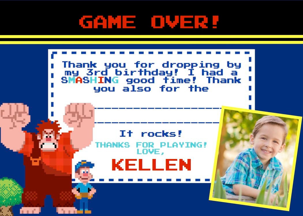 Wreck it Ralph Thank you card (video game graphics or movie graphics)