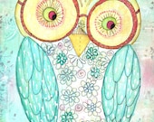 Owl 8 X 10 mIx media art print