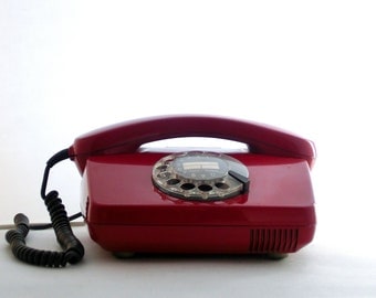 vintage red rotary telephone 80s