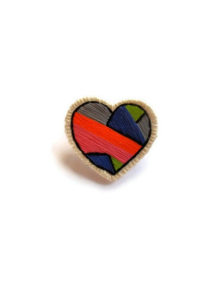 Heart jewelry embroidered geometric hot pink blue orange neon green gray and black colorblock - AnAstridEndeavor