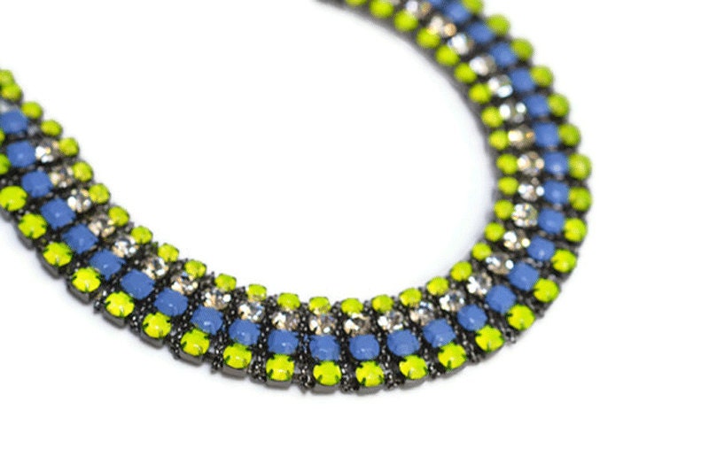 neon necklace rhinestone Acid Green Yellow Blue