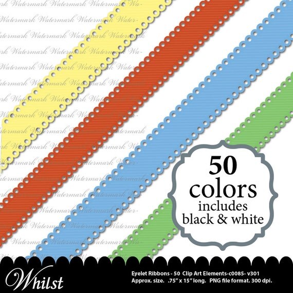 CYBER SALE Eyelet digital ribbon, clipart, ribbon clip art, cute scrapbook : c0085 & v301 black Il_570xn