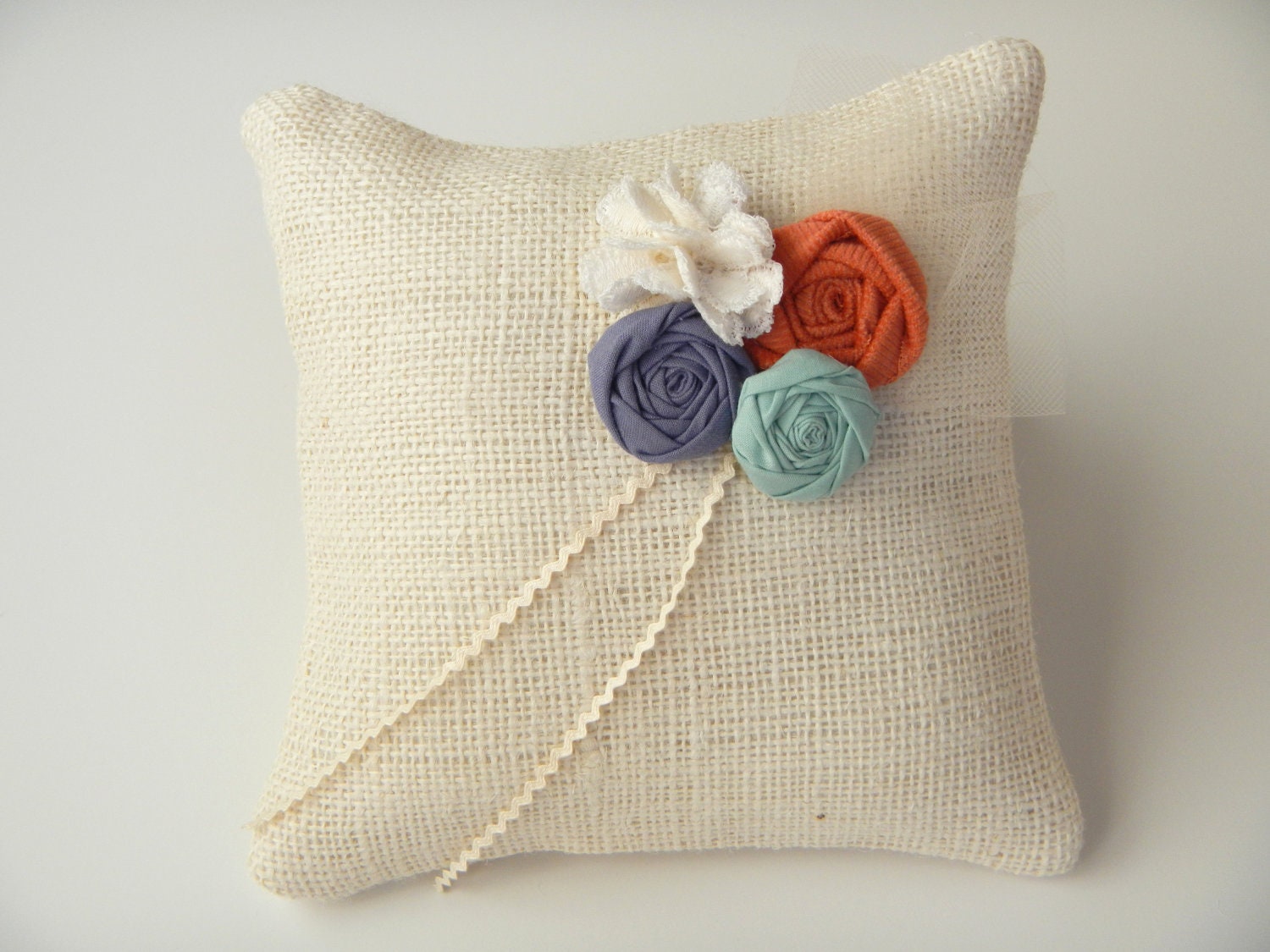 Off White Burlap Shabby Chic Ring Bearer Pillow