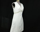 60s white sleeveless mini dress . Mod ALine . rhinestone dolly Goddess glamorous . VNeck . empress waist .  small
