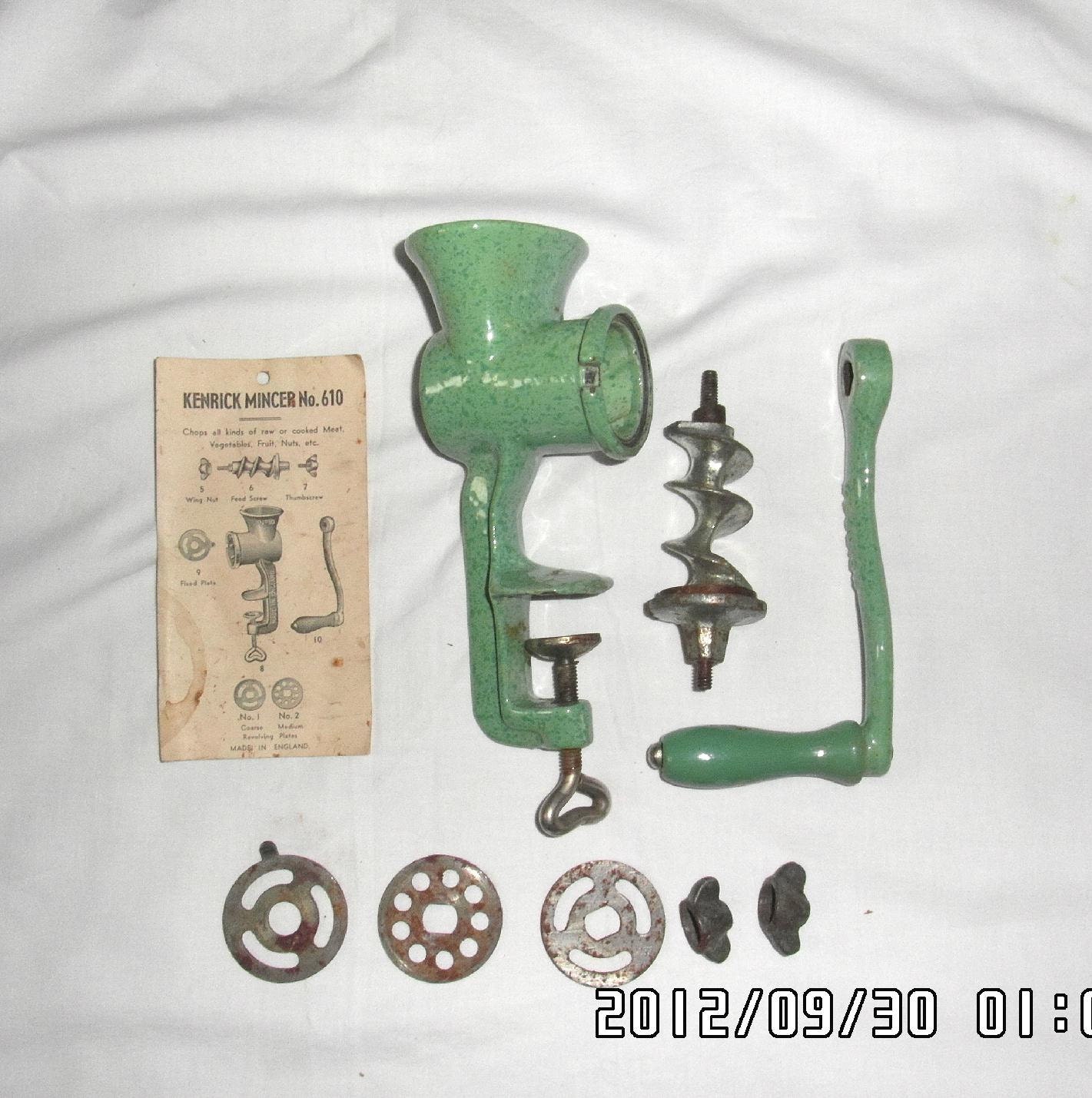 Vintage 1940s 50s Kenrick English meat mincer. Vintage meat grinder
