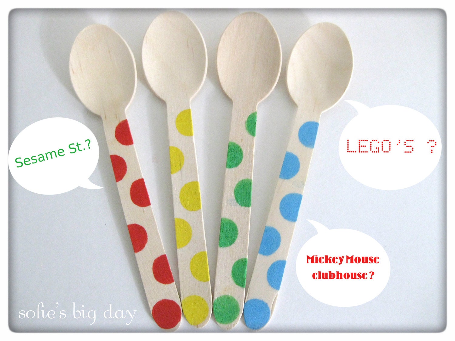 Sesame Street Jumbo Polka Dot Hand Stamped Wooden Spoons-  Ice Cream Wooden Spoons, Disposable Wooden Spoons, 25 Count