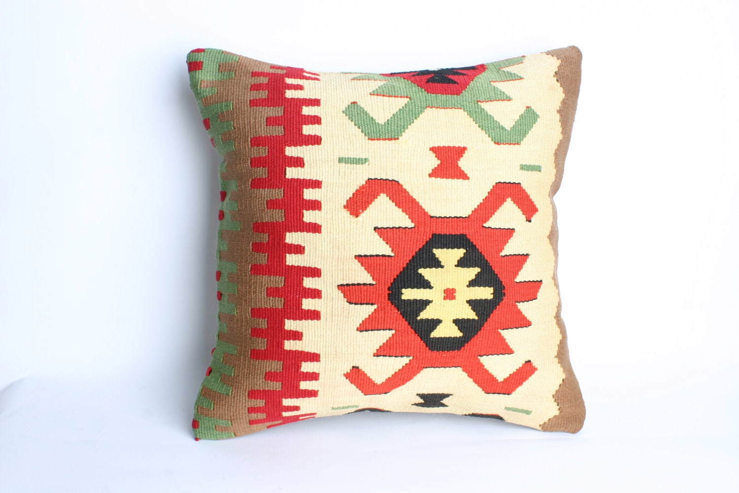 Yuner/Turks Handmade Kilim Pillow Case  High Quality pillow, red,white,orange,turquoise- 16x16